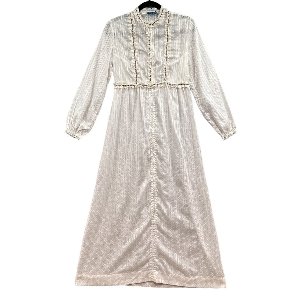 VTG Lans of Salzburg Nightgown M Swiss Dot Sheer Lace Cottagecore Prairie Maxi